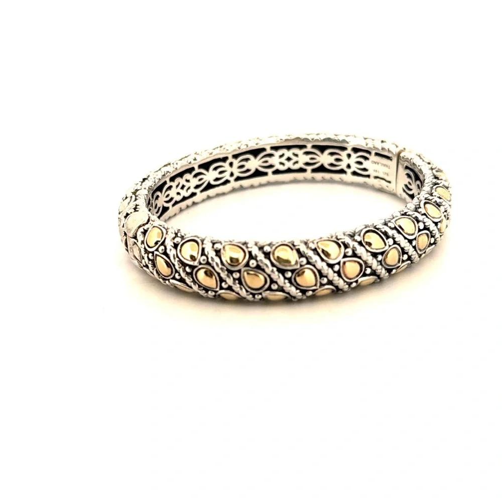 Jai 18K yellow gold and 925 Sterling silver hinged bangle bracelet - Picture 2 of 10